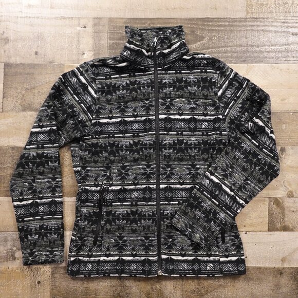 Columbia Women’s Fleece Jacket Small Black White Aztec Print Full Zip - Picture 1 of 10